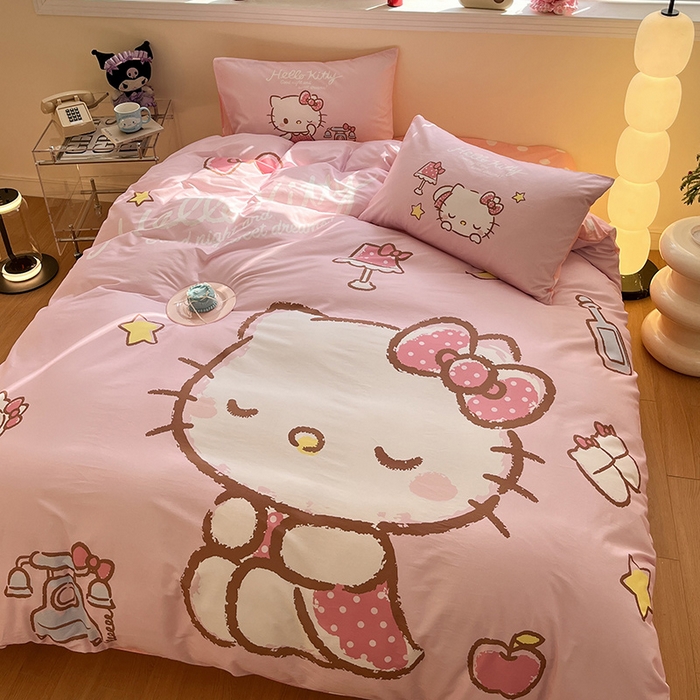 91家纺网 家纺一手货源 找家纺 蓝邻家纺 2025新款全棉大版三丽鸥四件套系列 晚安凯蒂