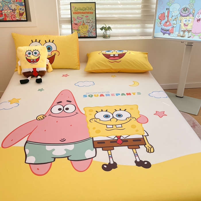 91家纺网 家纺一手货源 找家纺 金爱家2025新款全棉大版单品-床笠 棉单品-伙伴海绵宝宝