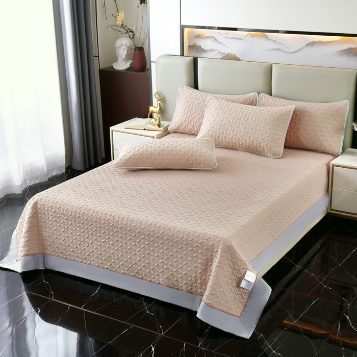 91家纺网 家纺一手货源 找家纺 OL家纺2025新款凉感丝夏被床盖款三件套 奶茶色