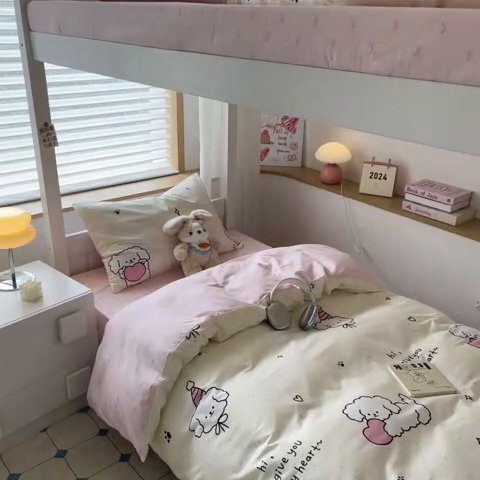 91家纺网 家纺一手货源 找家纺 慕尚家纺 2025新款全棉印花学生三件套套件 桃心狗