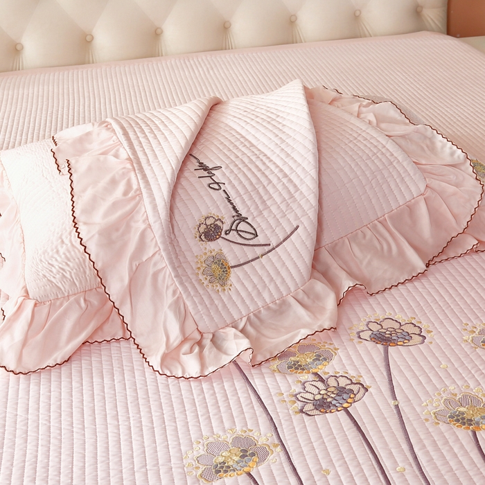 91家纺网 家纺一手货源 找家纺 OL家纺2025新款天丝床盖三件套系列-蒲公英 肉桂粉