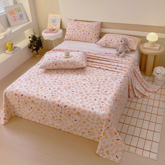 91家纺网 家纺一手货源 找家纺 ME/ERA HOME寐时代 2025新款全棉老粗布床单款三件套 全棉卡通-橙意满满