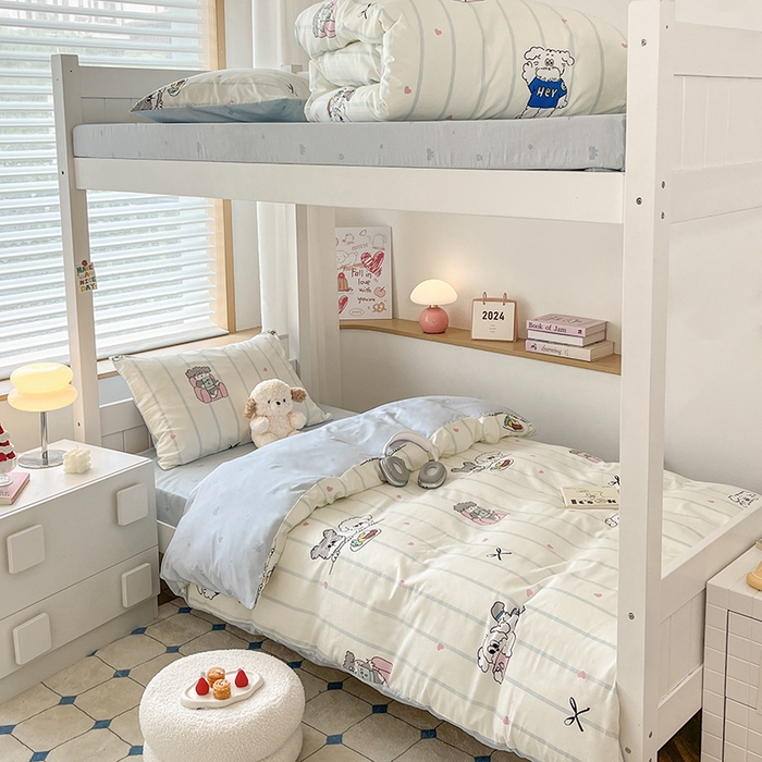 91家纺网 家纺一手货源 找家纺 慕尚家纺 2025新款全棉印花学生三件套套件 书生猫咪