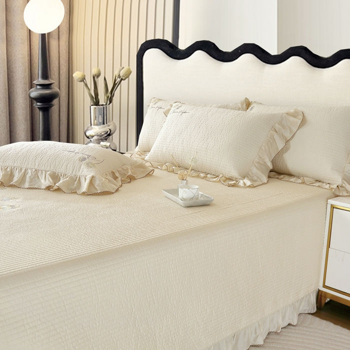 91家纺网 家纺一手货源 找家纺 OL家纺2025新款天丝床盖三件套系列-蒲公英 奶茶驼