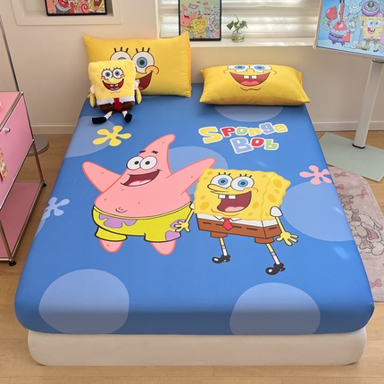 91家纺网 家纺一手货源 找家纺 金爱家2025新款全棉大版单品-床笠 棉单品-蓝蓝海绵宝宝