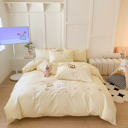 蜜柚2025新款全棉纯棉贴布绣四件套 西高地-奶白
