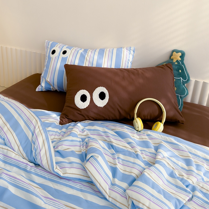 91家纺网 家纺一手货源 找家纺 老帅的工厂店 2025新款多巴胺水洗云朵棉大眼睛系列夏被四件套 曲奇饼