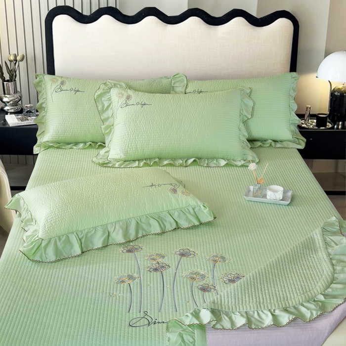 91家纺网 家纺一手货源 找家纺 OL家纺2025新款天丝床盖三件套系列-蒲公英 苹果绿