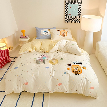 91家纺网 家纺一手货源 找家纺 （总）卧趣家纺 2025新款纯棉印花+毛巾绣 全棉卡通四件套