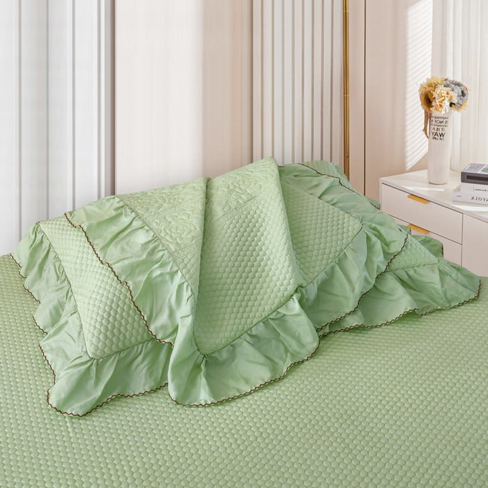 91家纺网 家纺一手货源 找家纺 OL家纺2025新款天丝床盖三件套系列-牡丹 苹果绿