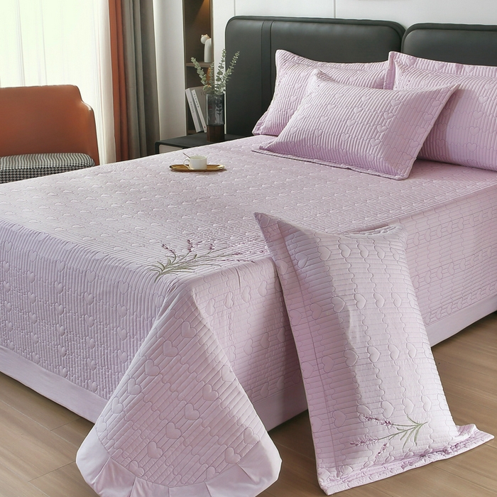 91家纺网 家纺一手货源 找家纺 OL家纺2025新款玉锦缎纯色床盖三件套-薰衣草 紫色