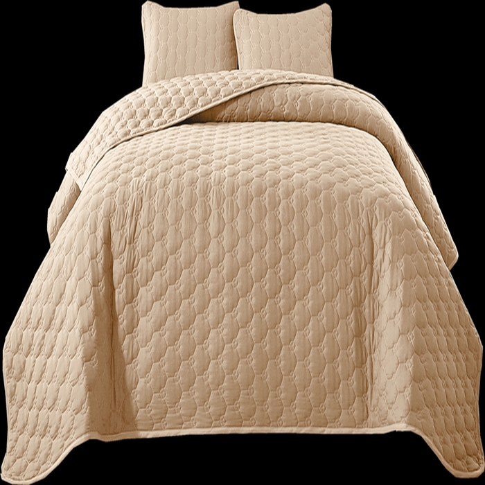 91家纺网 家纺一手货源 找家纺 温宁2025新款纤水洗棉麦穗夹棉四季足球格床盖 米色