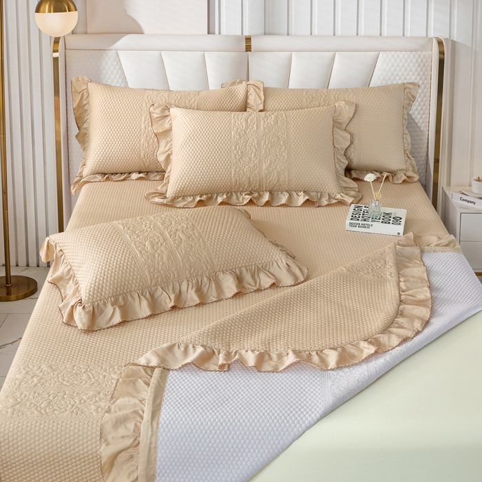 91家纺网 家纺一手货源 找家纺 OL家纺2025新款天丝床盖三件套系列-牡丹 枣栗色