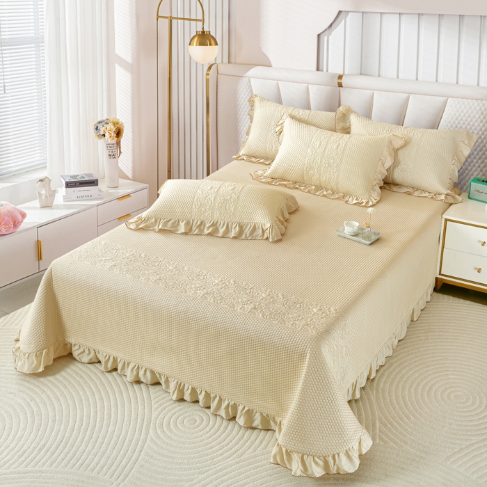 91家纺网 家纺一手货源 找家纺 OL家纺2025新款天丝床盖三件套系列-牡丹 奶茶驼