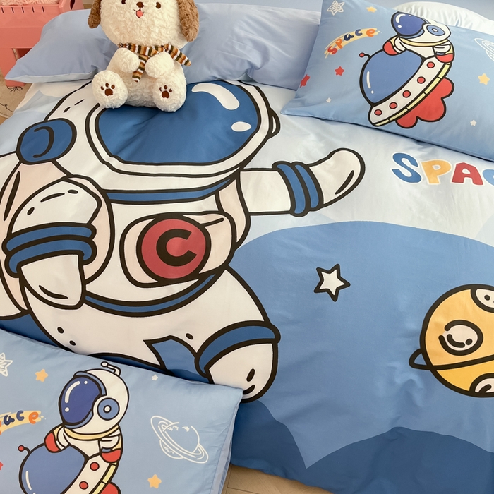 91家纺网 家纺一手货源 找家纺 金爱家 2025新款太空人纯棉四件套 星球太空人