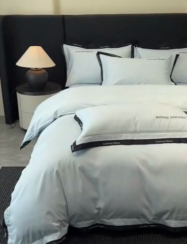 91家纺网 家纺一手货源 找家纺 笙意家纺 2025新款轻奢时尚水洗冰丝四件套-奥芬系列 奥芬-天空蓝