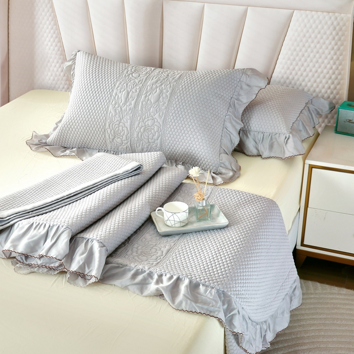 91家纺网 家纺一手货源 找家纺 OL家纺2025新款天丝床盖三件套系列-牡丹 玛瑙灰