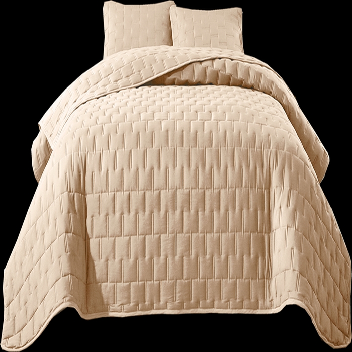 91家纺网 家纺一手货源 找家纺 温宁2025新款 跨境外贸专供山字格床盖 米色