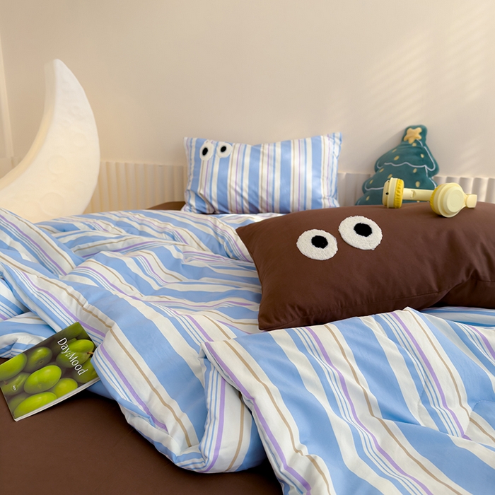 91家纺网 家纺一手货源 找家纺 老帅的工厂店 2025新款多巴胺水洗云朵棉大眼睛系列夏被四件套 曲奇饼