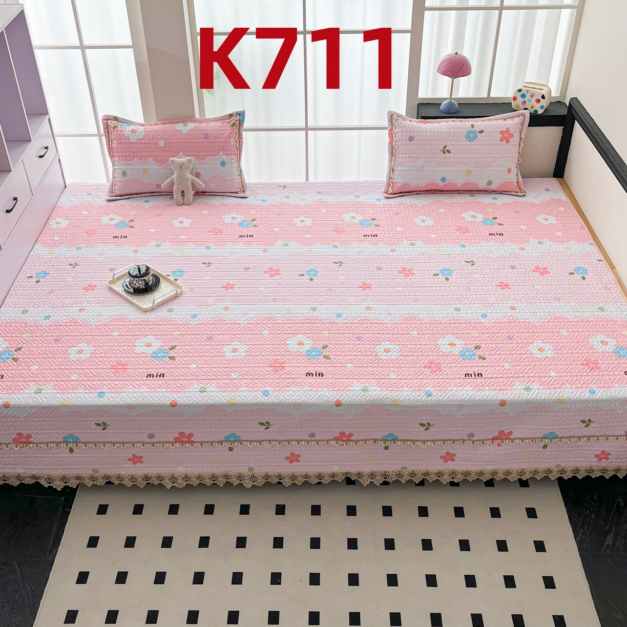 91家纺网 家纺一手货源 找家纺 手艺人家纺 2025新款带花纯棉绗缝榻榻米大炕盖榻榻米炕垫防滑炕垫榻榻米垫床盖榻榻米炕盖炕垫（K700-K723） K711