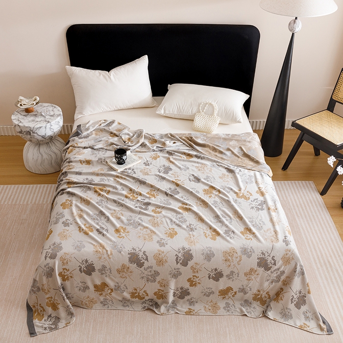 91家纺网 家纺一手货源 找家纺 朴尔家纺-2025年新款柔滑竹纤维双层纱布冷感毯毛巾被 清然-灰