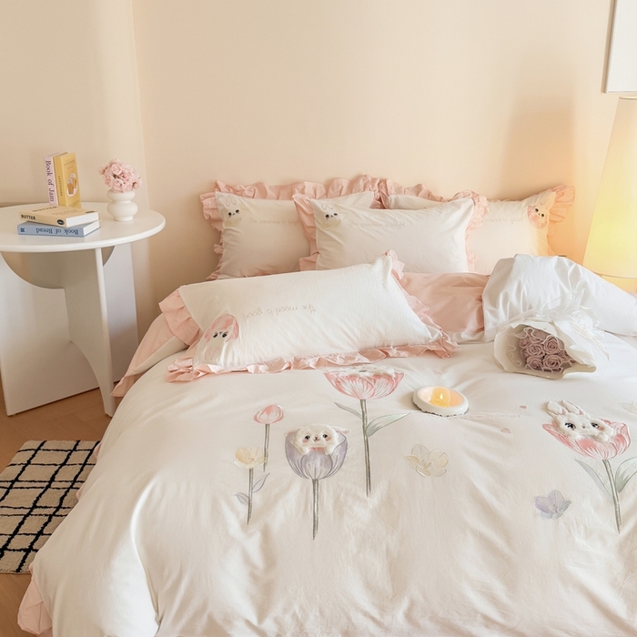 91家纺网 家纺一手货源 找家纺 （总）蜜柚2025花边款贴布郁金香小兔