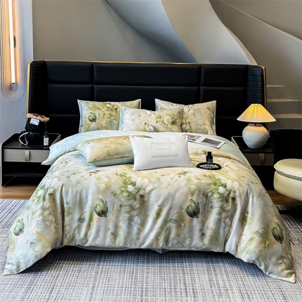 优贝 2025新款100%兰精天丝60S数码印花天丝四件套 含羞待放