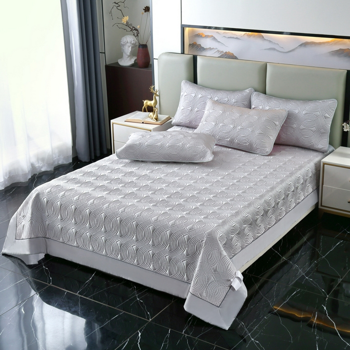 91家纺网 家纺一手货源 找家纺 OL家纺2025新款冰丝绸夏被床盖款三件套 绅士灰