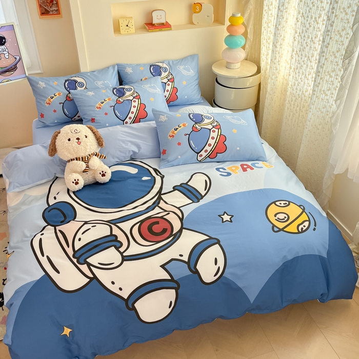 91家纺网 家纺一手货源 找家纺 金爱家 2025新款太空人纯棉四件套 星球太空人