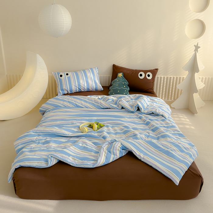 91家纺网 家纺一手货源 找家纺 老帅的工厂店 2025新款多巴胺水洗云朵棉大眼睛系列夏被四件套 曲奇饼