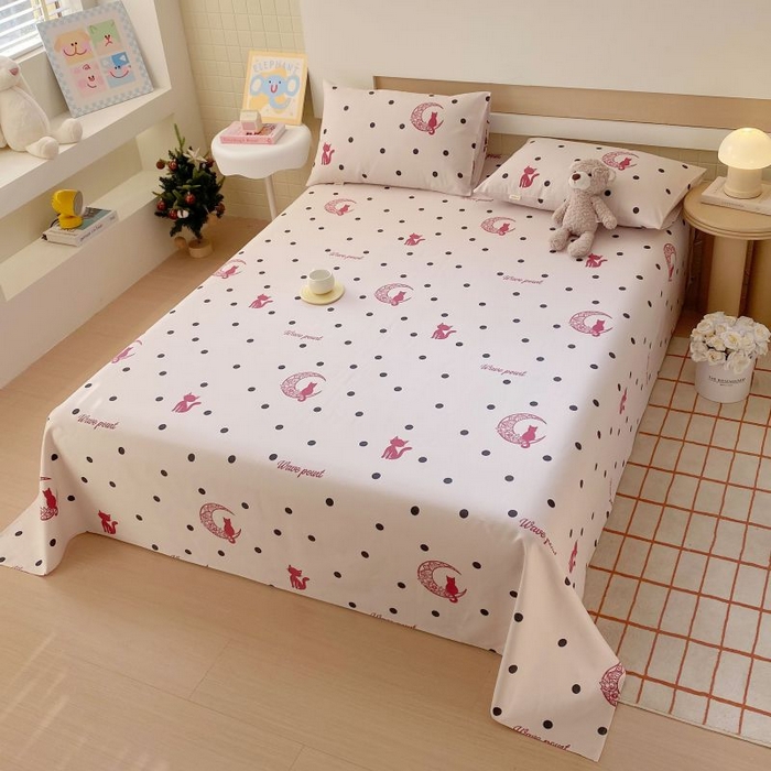 91家纺网 家纺一手货源 找家纺 ME/ERA HOME寐时代 2025新款全棉老粗布床单款三件套 全棉卡通-月亮猫