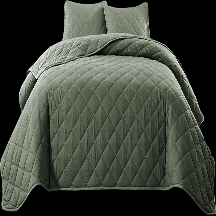 91家纺网 家纺一手货源 找家纺 温宁2025新款跨境外贸专供斜方格床盖 绿色