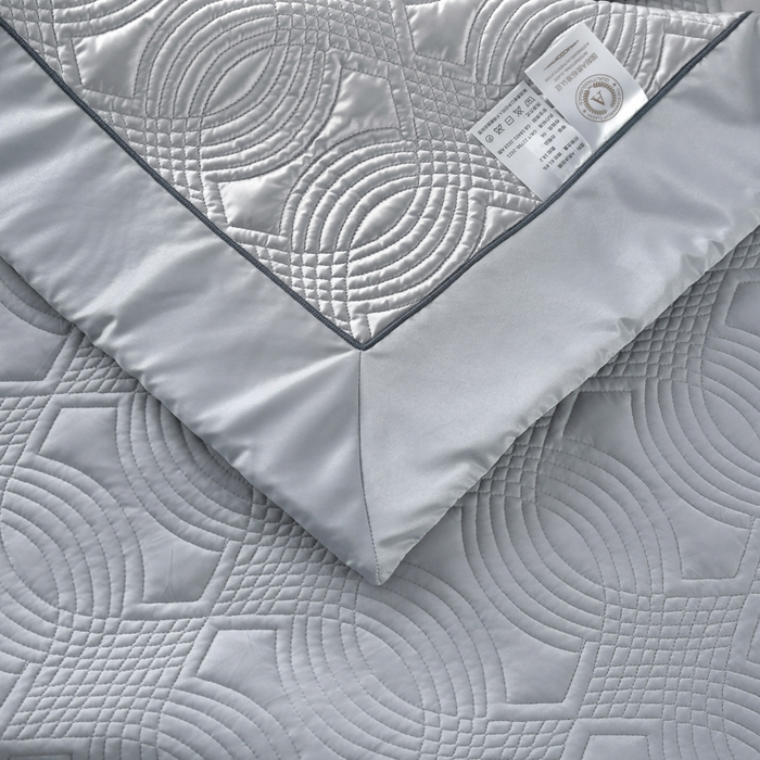 91家纺网 家纺一手货源 找家纺 OL家纺2025新款冰丝绸夏被床盖款三件套 绅士灰