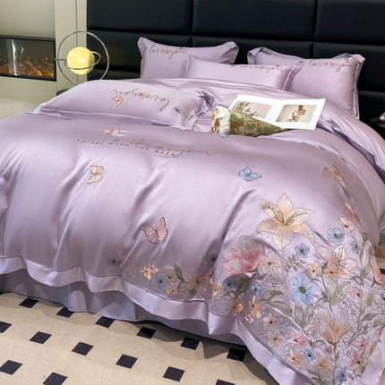 91家纺网 家纺一手货源 找家纺 爱家（原缔乐家纺） 2025新款雪莲天丝四件套-花开浪漫 花开浪漫-梦幻紫