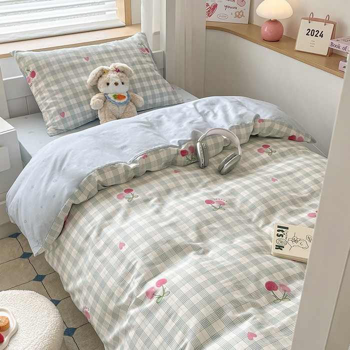 91家纺网 家纺一手货源 找家纺 慕尚家纺 2025新款全棉印花学生三件套套件 樱桃