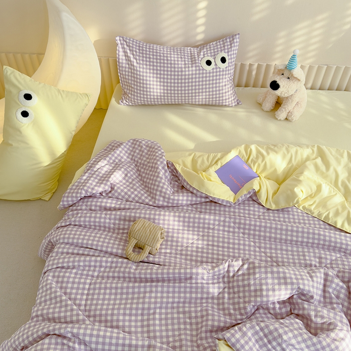 91家纺网 家纺一手货源 找家纺 老帅的工厂店 2025新款多巴胺水洗云朵棉大眼睛系列夏被四件套 麻薯