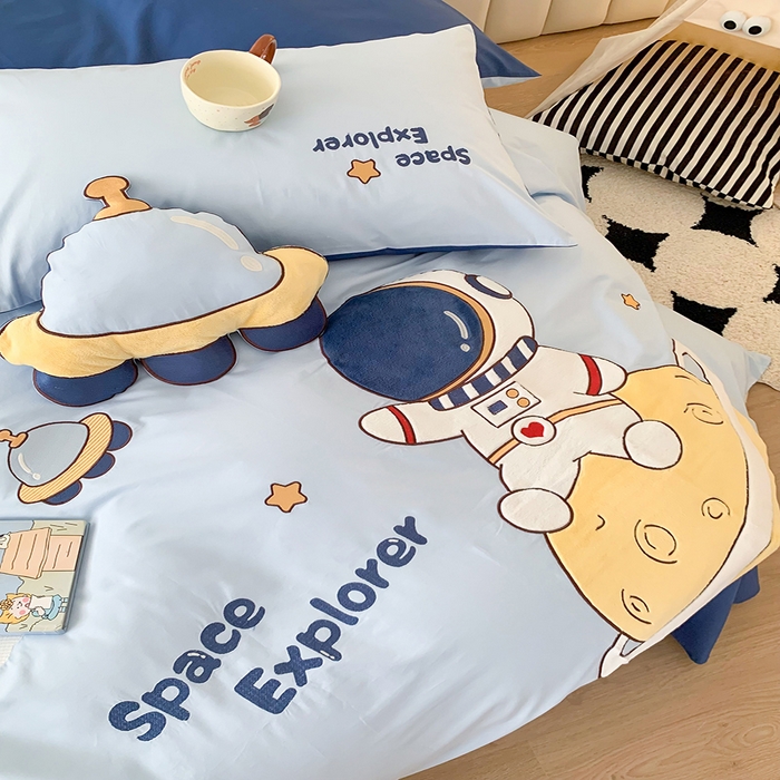 91家纺网 家纺一手货源 找家纺 蜜柚2025新款全棉纯棉贴布绣四件套 宇航员