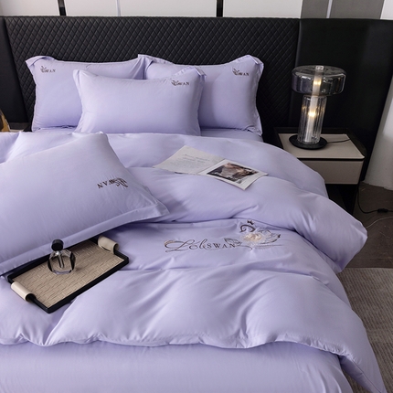 丫丫家纺 2025纯色绣花四件套 花梦-梦幻紫