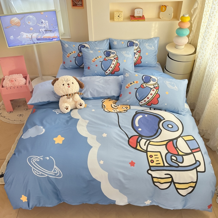 91家纺网 家纺一手货源 找家纺 金爱家 2025新款太空人纯棉四件套 环游太空人