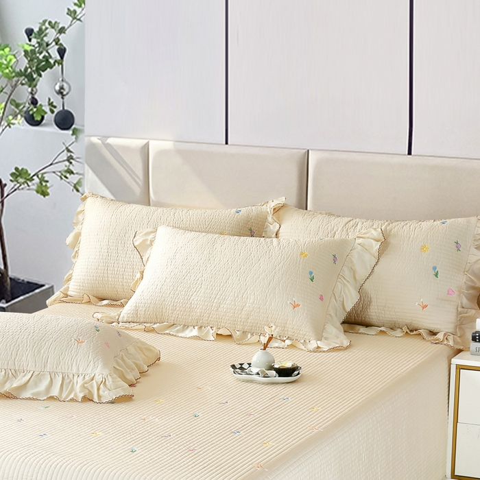 91家纺网 家纺一手货源 找家纺 OL家纺2025新款天丝床盖三件套系列-清新交响曲 奶茶驼