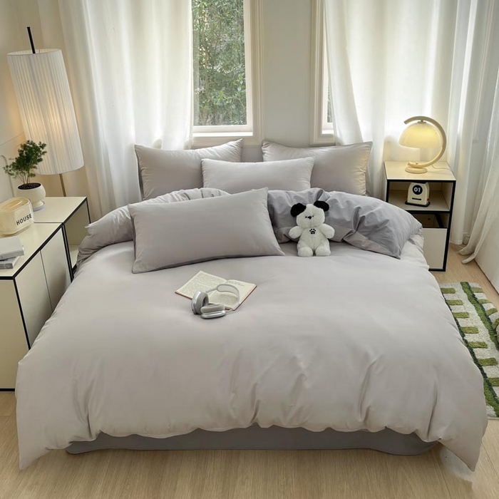 91家纺网 家纺一手货源 找家纺 泽西家纺2025新款A类全棉双拼纯色纯棉单被套 浅灰+深灰
