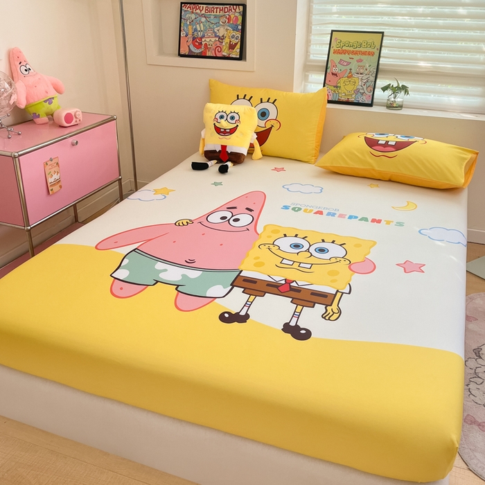 91家纺网 家纺一手货源 找家纺 金爱家2025新款全棉大版单品-床笠 棉单品-伙伴海绵宝宝