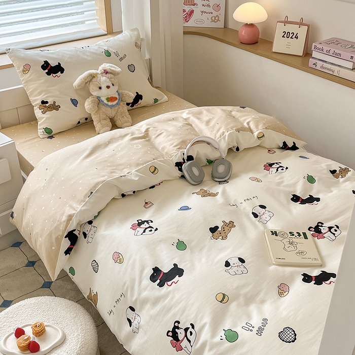 91家纺网 家纺一手货源 找家纺 慕尚家纺 2025新款全棉印花学生三件套套件 萌宠乐园