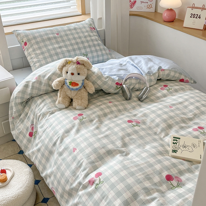 91家纺网 家纺一手货源 找家纺 慕尚家纺 2025新款全棉印花学生三件套套件 樱桃