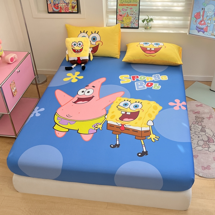 91家纺网 家纺一手货源 找家纺 金爱家2025新款全棉大版单品-床笠 棉单品-蓝蓝海绵宝宝