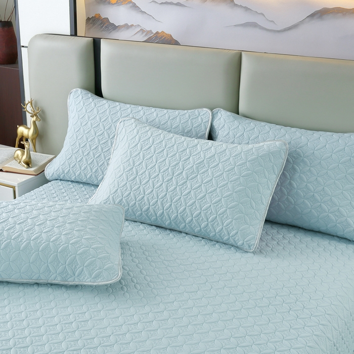 91家纺网 家纺一手货源 找家纺 OL家纺2025新款凉感丝夏被床盖款三件套 天空蓝