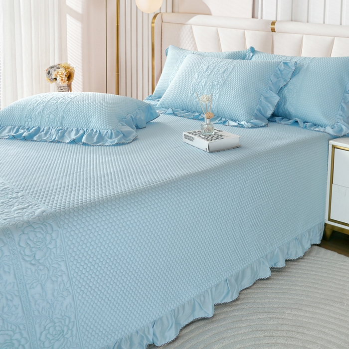 91家纺网 家纺一手货源 找家纺 OL家纺2025新款天丝床盖三件套系列-牡丹 秋波蓝