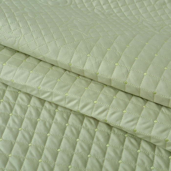 91家纺网 家纺一手货源 找家纺 OL家纺2025新款玉锦缎纯色床盖三件套-巴格莉 苹果绿