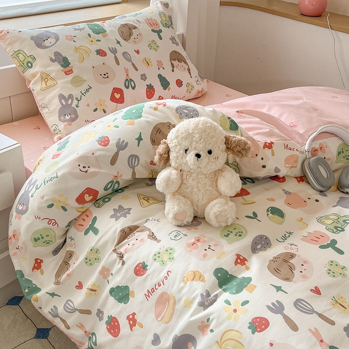 91家纺网 家纺一手货源 找家纺 慕尚家纺 2025新款全棉印花学生三件套套件 美食派对