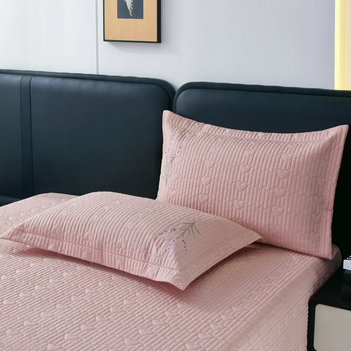 91家纺网 家纺一手货源 找家纺 OL家纺2025新款玉锦缎纯色床盖三件套-薰衣草 豆沙